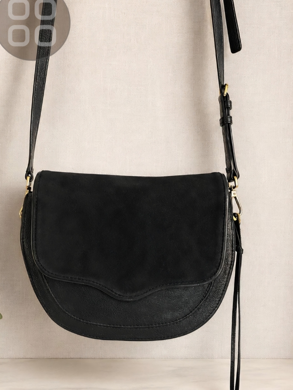 Black Leather Crossbody Bag - Sleek Everyday Saddle Style
